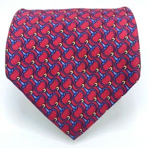 Brooks Brothers Makers All Silk Red Blue Yellow Horsebit Equestrian Mens Necktie